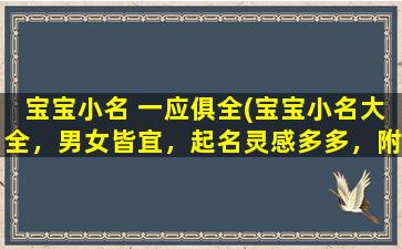 宝宝小名 一应俱全(宝宝小名大全，男女皆宜，起名灵感多多，附名字含义、字数等详解！)